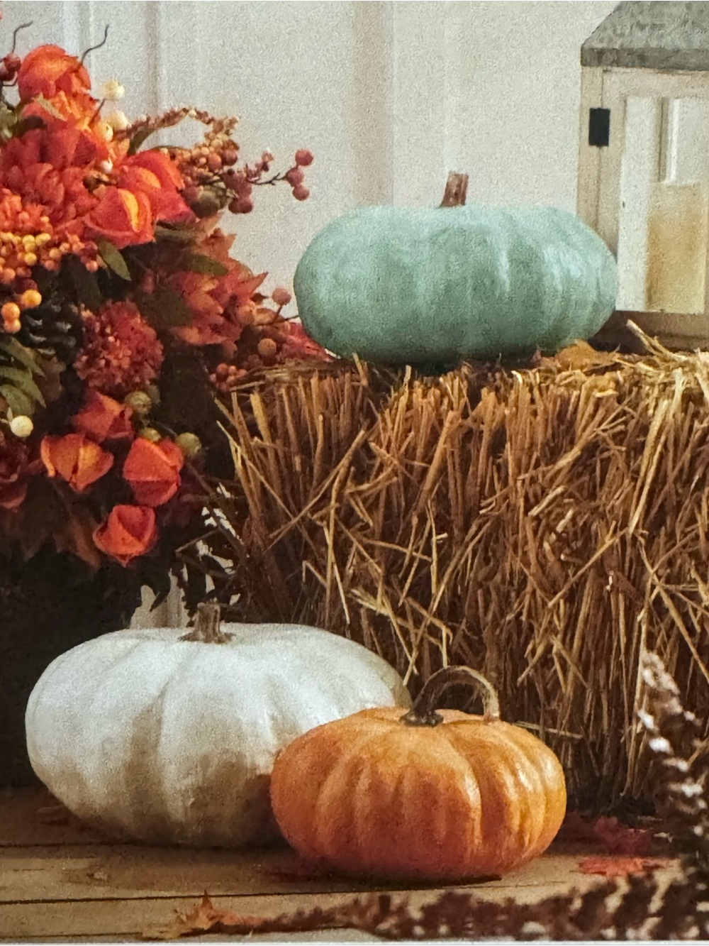 NEW 3 Pc Laura Ashley Indoor/Outdoor Stackable Pumpkin Set Fall Decor Blue White